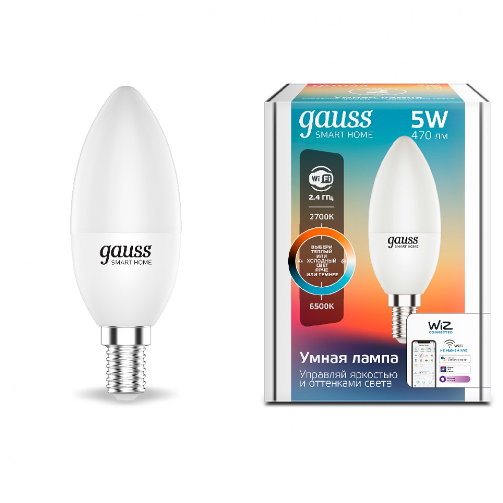 Gauss LED Լամպ  Smart Home С37 5W 470lm 2700-6500К Е14+Դիմեր